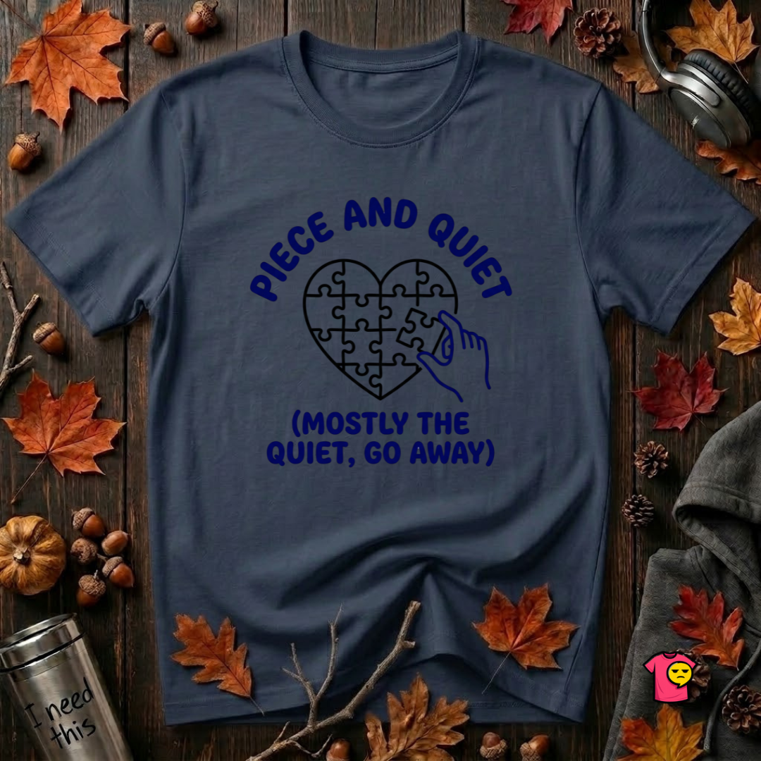 Piece and Quiet sarcastic puzzle graphic t-shirt in Navy by Snarky Sarks
