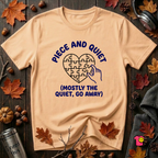 Piece and Quiet sarcastic puzzle graphic t-shirt in Peach by Snarky Sarks