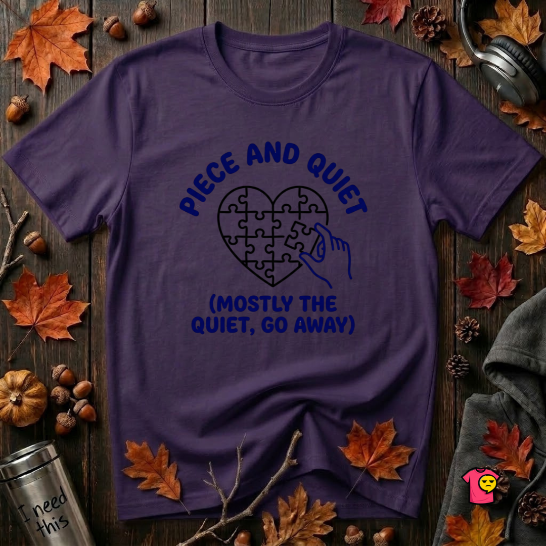 Piece and Quiet sarcastic puzzle graphic t-shirt in Purple by Snarky Sarks
