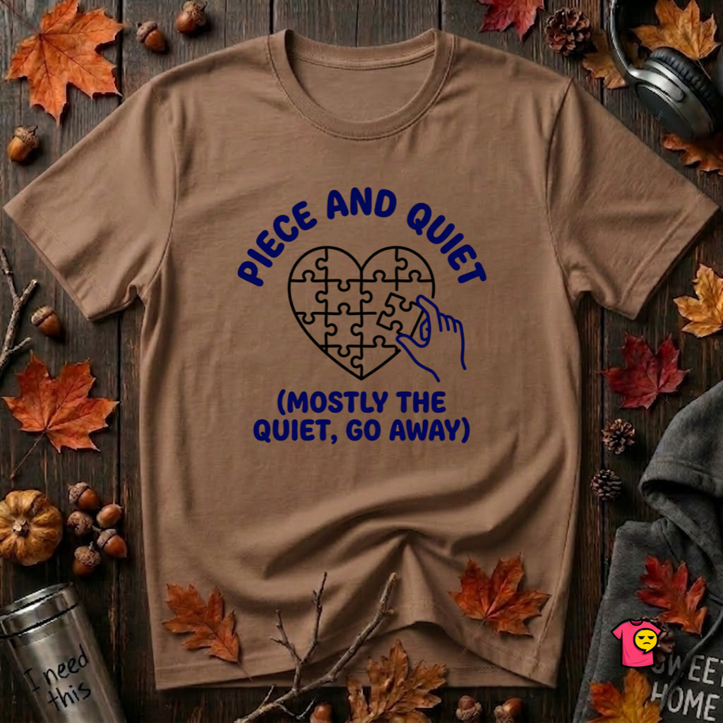 Piece and Quiet sarcastic puzzle graphic t-shirt in Sand Dune by Snarky Sarks