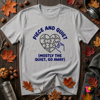 Piece and Quiet sarcastic puzzle graphic t-shirt in Solid Athletic Gray by Snarky Sarks