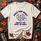 Piece and Quiet sarcastic puzzle graphic t-shirt in White by Snarky Sarks