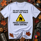 Pieces Currently Under Sorting sarcastic puzzle graphic t-shirt in Ash by Snarky Sarks