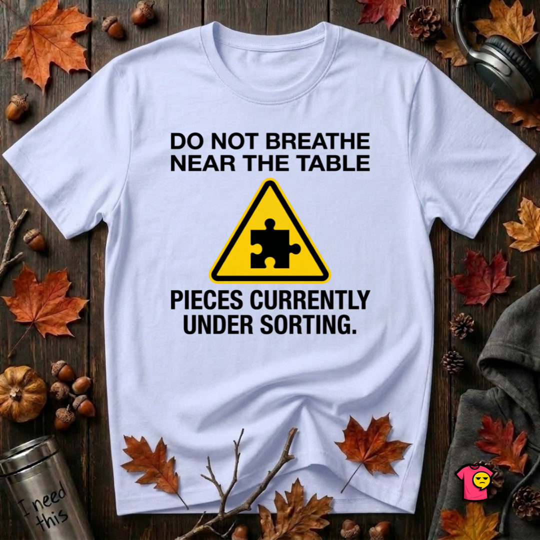 Pieces Currently Under Sorting sarcastic puzzle graphic t-shirt in Ash by Snarky Sarks