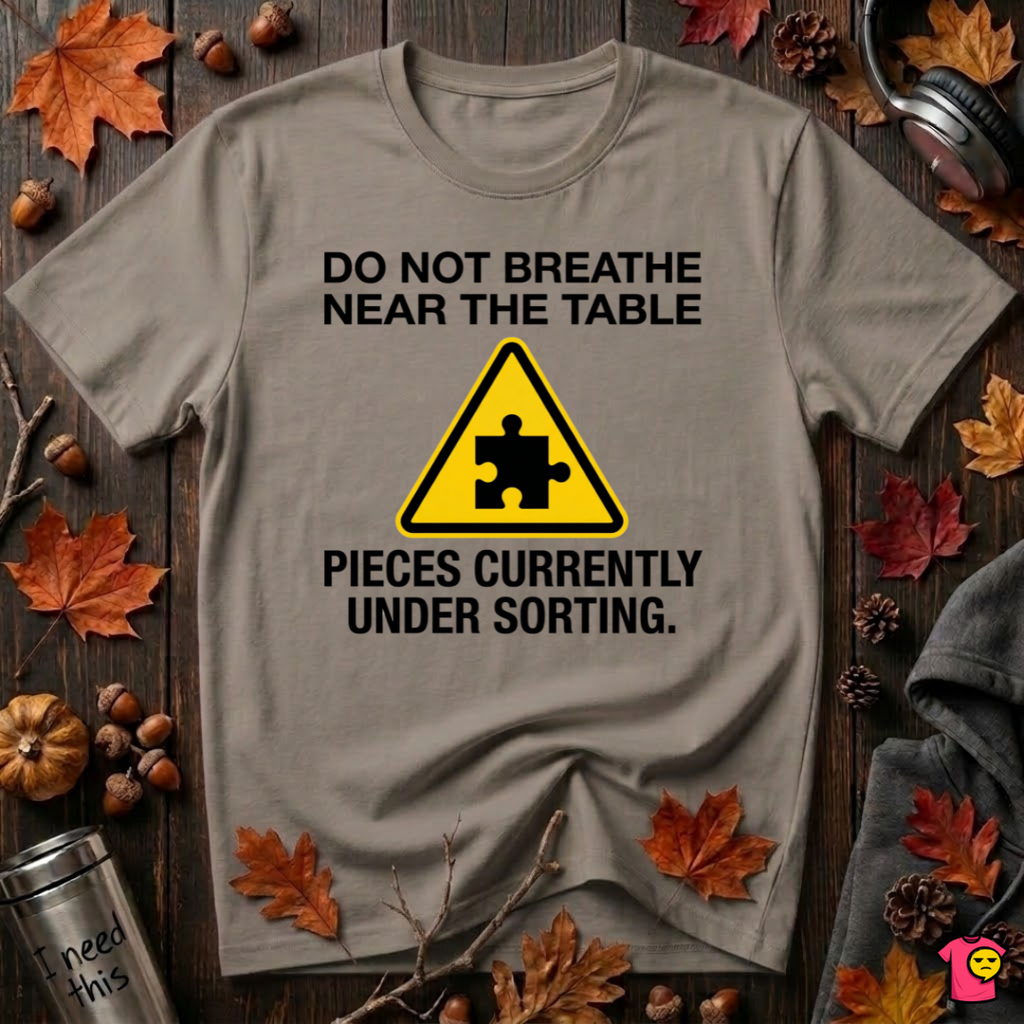 Pieces Currently Under Sorting sarcastic puzzle graphic t-shirt in Asphalt by Snarky Sarks