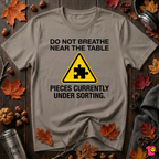 Pieces Currently Under Sorting sarcastic puzzle graphic t-shirt in Asphalt by Snarky Sarks