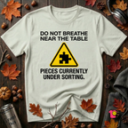 Pieces Currently Under Sorting sarcastic puzzle graphic t-shirt in Citron by Snarky Sarks