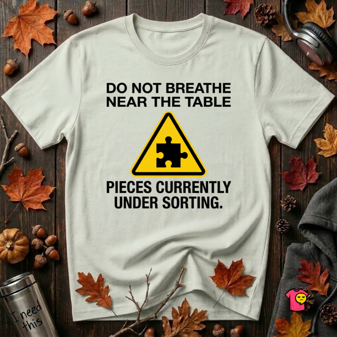 Pieces Currently Under Sorting sarcastic puzzle graphic t-shirt in Citron by Snarky Sarks