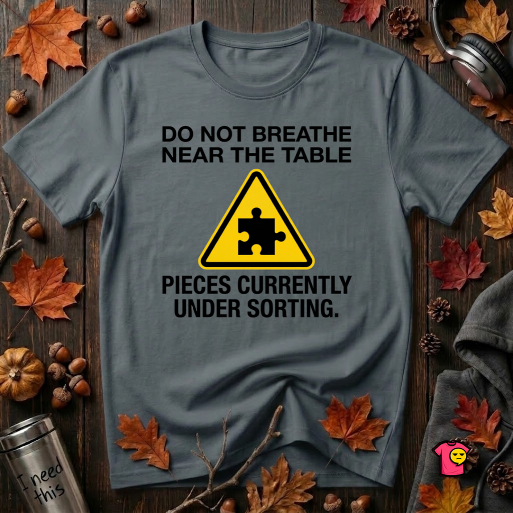 Pieces Currently Under Sorting sarcastic puzzle graphic t-shirt in Dark Gray by Snarky Sarks