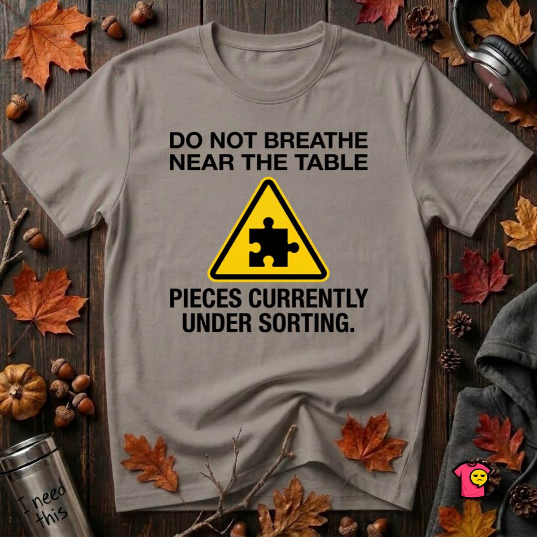 Pieces Currently Under Sorting sarcastic puzzle graphic t-shirt in Deep Heather by Snarky Sarks
