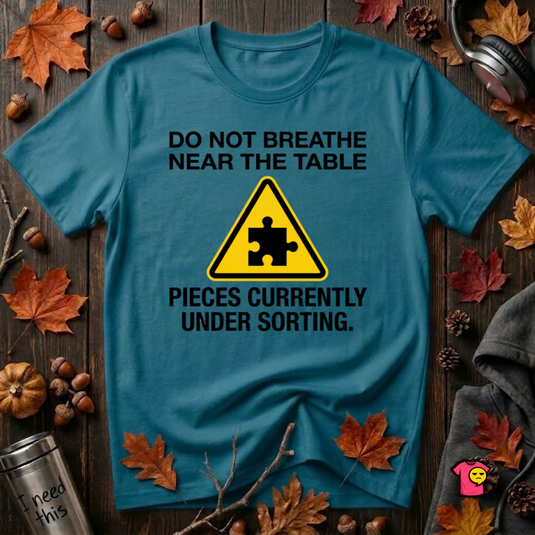 Pieces Currently Under Sorting sarcastic puzzle graphic t-shirt in Deep Teal by Snarky Sarks