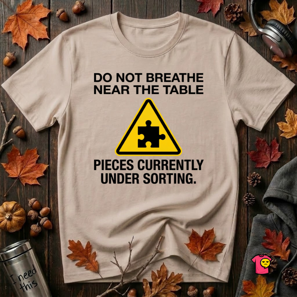 Pieces Currently Under Sorting sarcastic puzzle graphic t-shirt in Natural by Snarky Sarks