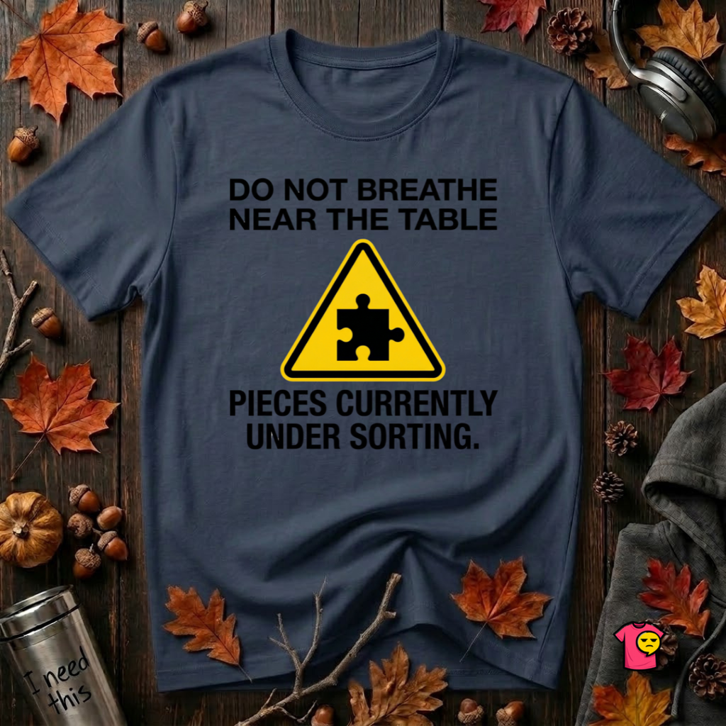 Pieces Currently Under Sorting sarcastic puzzle graphic t-shirt in Navy by Snarky Sarks
