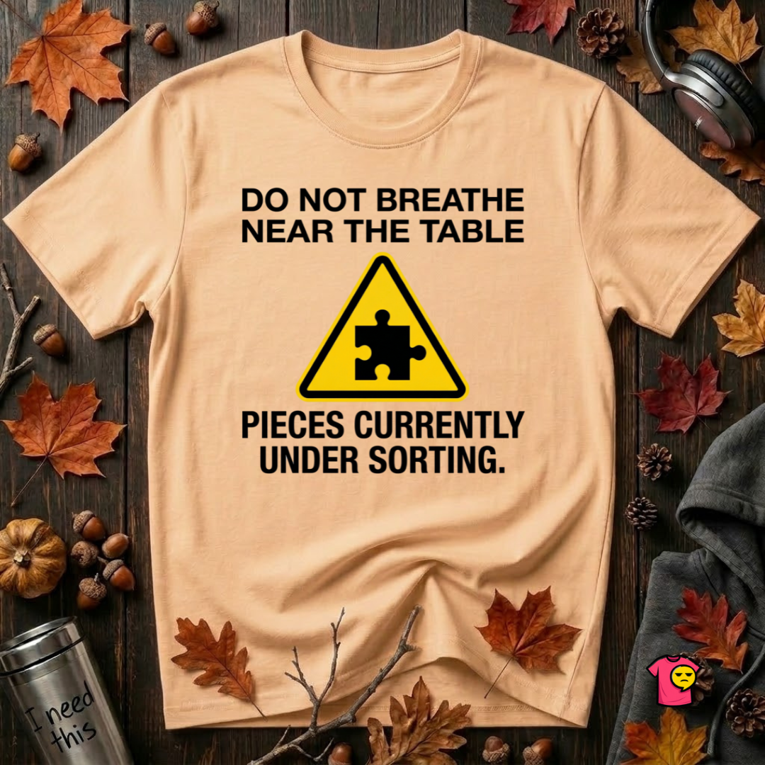 Pieces Currently Under Sorting sarcastic puzzle graphic t-shirt in Peach by Snarky Sarks