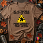Pieces Currently Under Sorting sarcastic puzzle graphic t-shirt in Sand Dune by Snarky Sarks