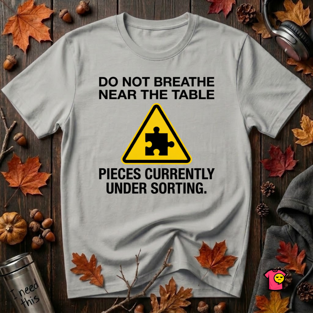 Pieces Currently Under Sorting sarcastic puzzle graphic t-shirt in Silver by Snarky Sarks