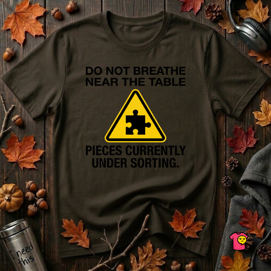Pieces Currently Under Sorting sarcastic puzzle graphic t-shirt in Black by Snarky Sarks
