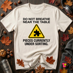 Pieces Currently Under Sorting sarcastic puzzle graphic t-shirt in White by Snarky Sarks