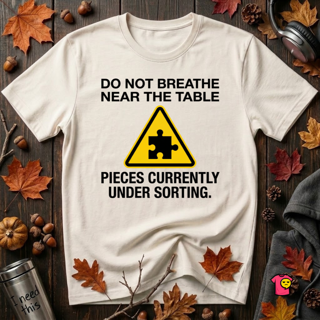 Pieces Currently Under Sorting sarcastic puzzle graphic t-shirt in White by Snarky Sarks