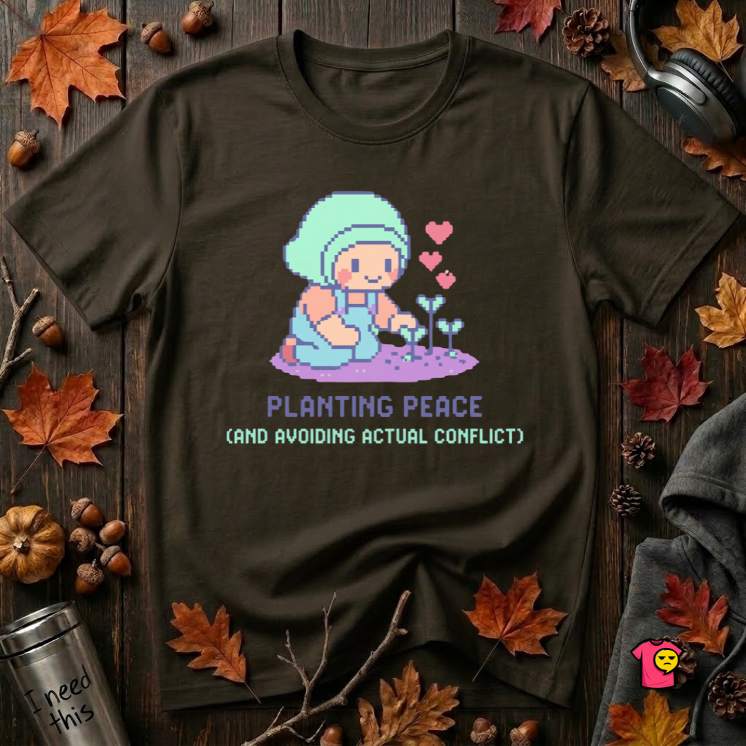 Planting Peace and Avoiding Actual Conflict sarcastic garden t-shirt in Black by Snarky Sarks