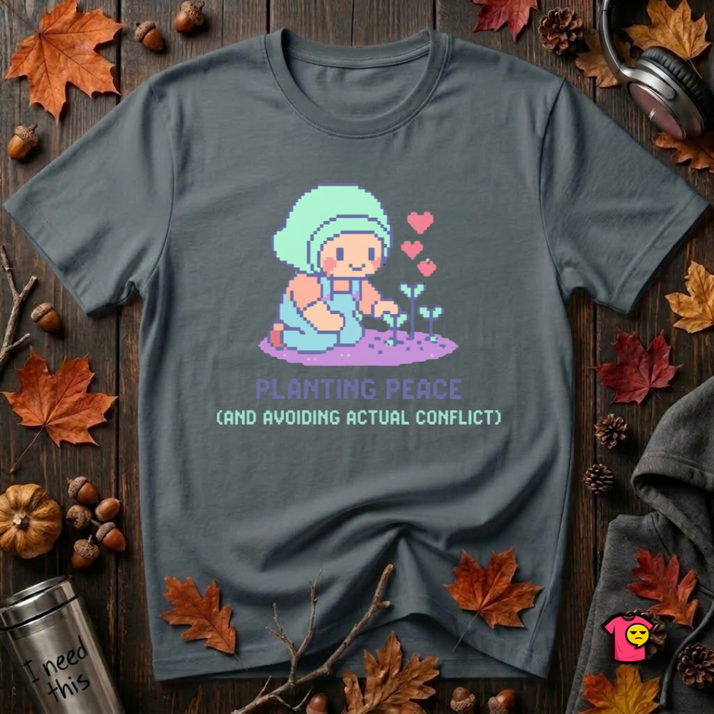 Planting Peace and Avoiding Actual Conflict sarcastic garden t-shirt in Dark Gray by Snarky Sarks