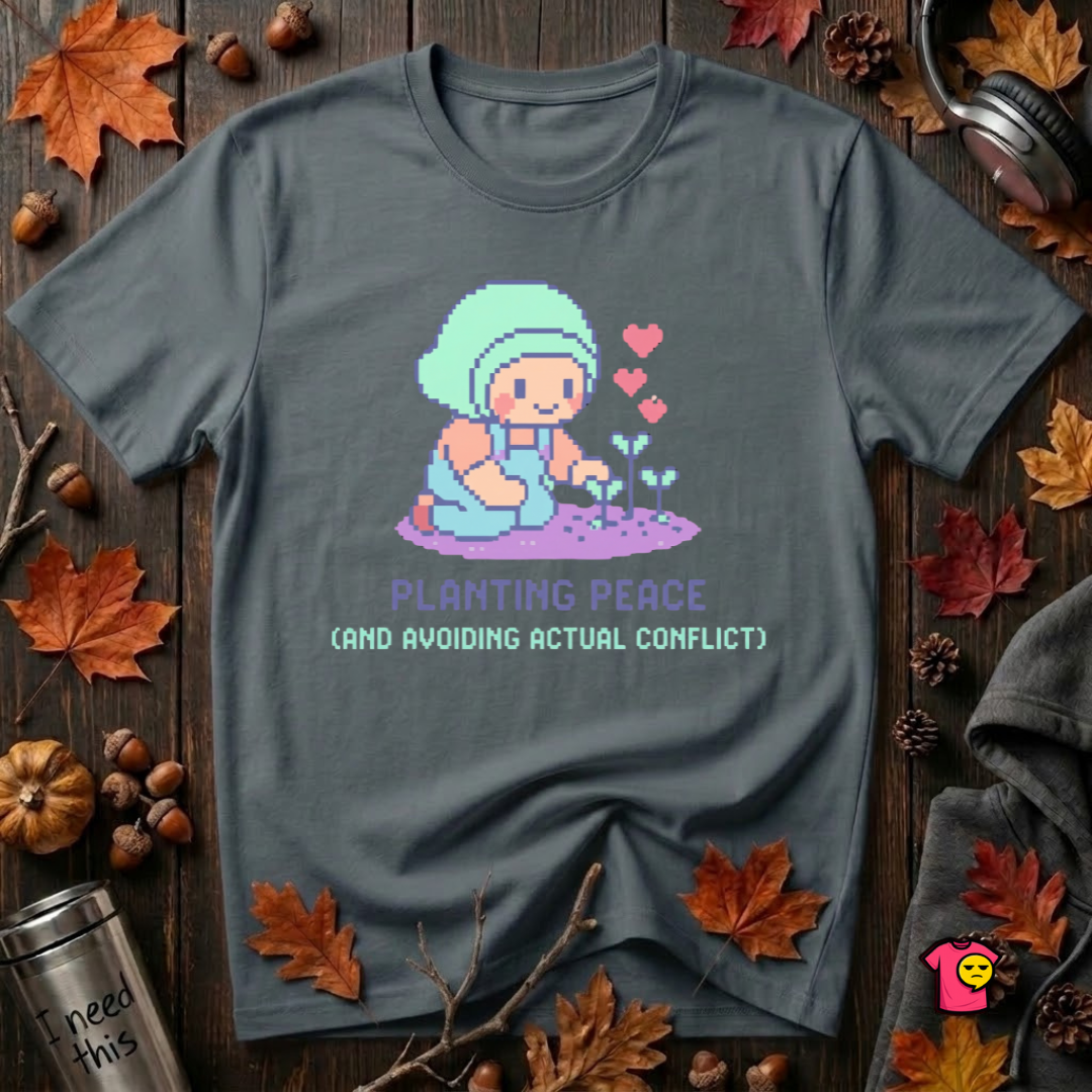 Planting Peace and Avoiding Actual Conflict sarcastic garden t-shirt in Dark Gray by Snarky Sarks