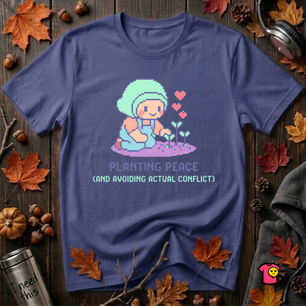 Planting Peace and Avoiding Actual Conflict sarcastic garden t-shirt in Team Navy by Snarky Sarks