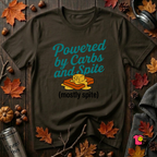 Powered by Carbs and Spite sarcastic graphic t-shirt in Black by Snarky Sarks
