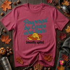 Powered by Carbs and Spite sarcastic graphic t-shirt in Cardinal by Snarky Sarks