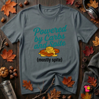 Powered by Carbs and Spite sarcastic graphic t-shirt in Dark Gray by Snarky Sarks