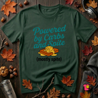Powered by Carbs and Spite sarcastic graphic t-shirt in Forest by Snarky Sarks