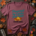 Powered by Carbs and Spite sarcastic graphic t-shirt in Maroon by Snarky Sarks