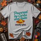 Powered by Carbs and Spite sarcastic graphic t-shirt in Solid Athletic Gray by Snarky Sarks