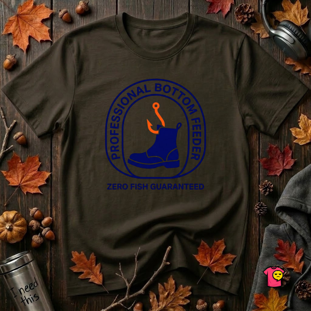 Professional Bottom Feeder sarcastic fishing t-shirt in Black by Snarky Sarks