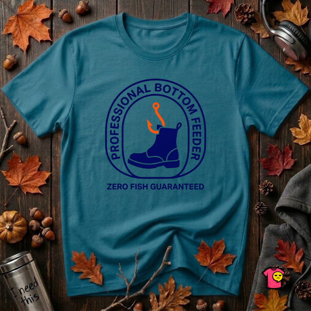 Professional Bottom Feeder sarcastic fishing t-shirt in Deep Teal by Snarky Sarks
