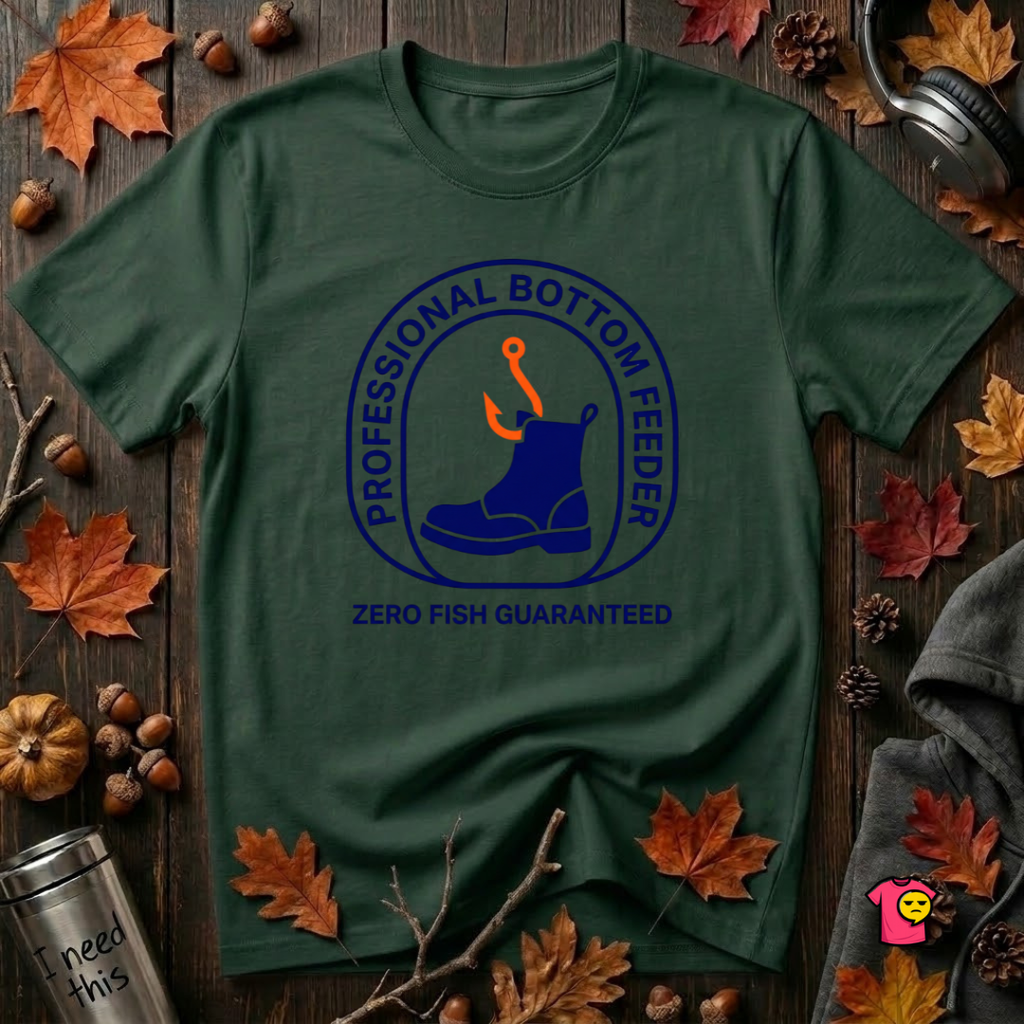 Professional Bottom Feeder sarcastic fishing t-shirt in Forest by Snarky Sarks