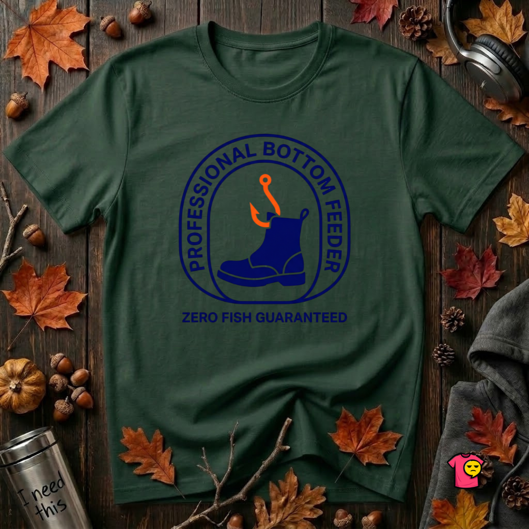 Professional Bottom Feeder sarcastic fishing t-shirt in Forest by Snarky Sarks