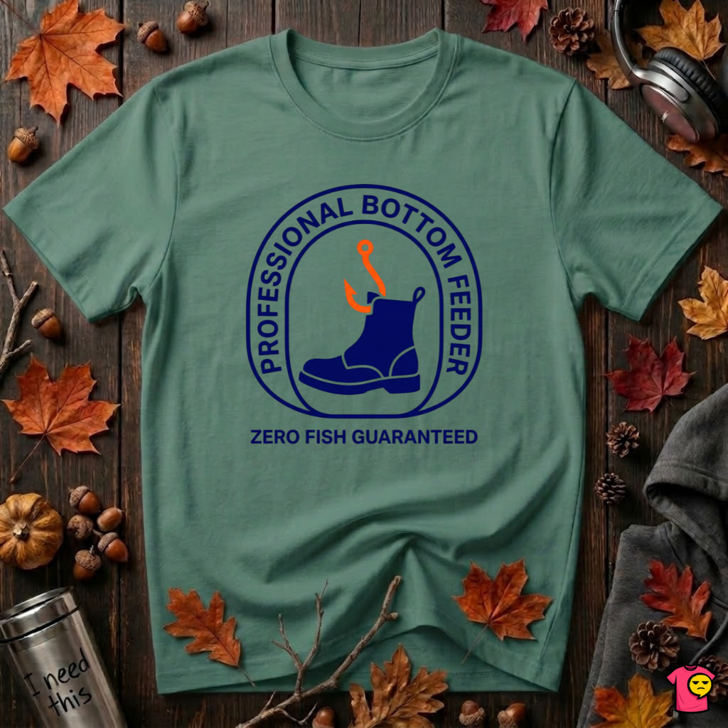 Professional Bottom Feeder sarcastic fishing t-shirt in Grass Green by Snarky Sarks