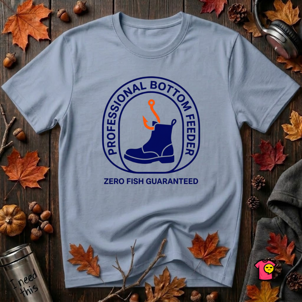 Professional Bottom Feeder sarcastic fishing t-shirt in Heather Prism Blue by Snarky Sarks