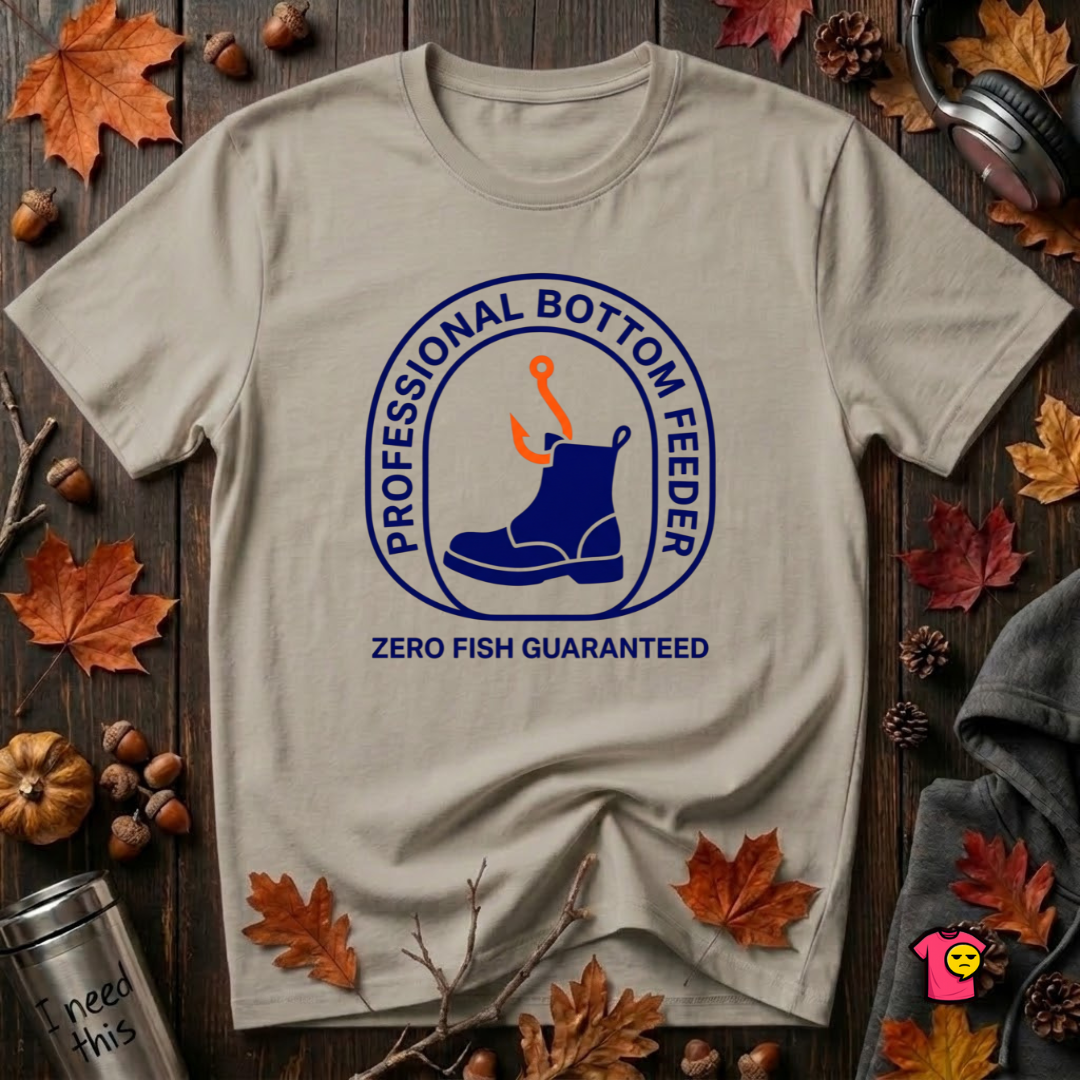 Professional Bottom Feeder sarcastic fishing t-shirt in Heather Stone by Snarky Sarks
