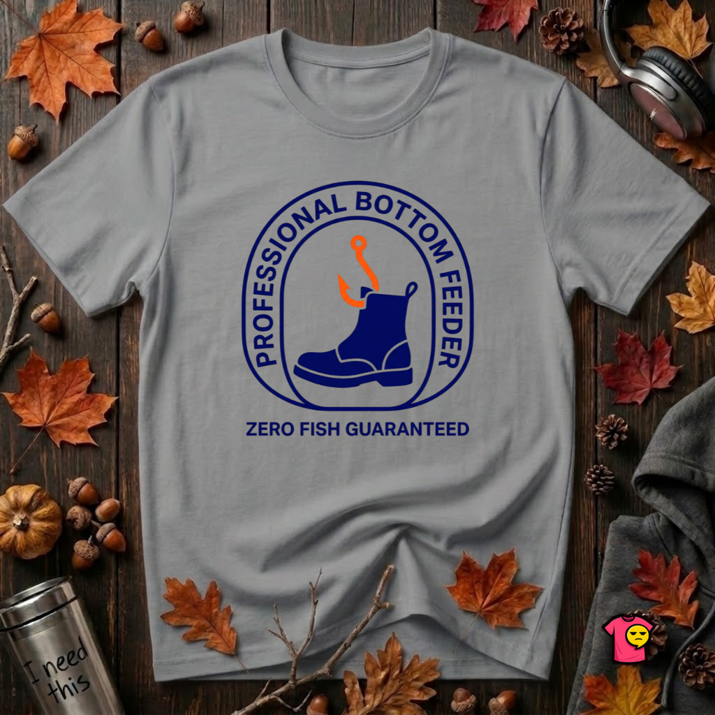 Professional Bottom Feeder sarcastic fishing t-shirt in Heather Storm by Snarky Sarks