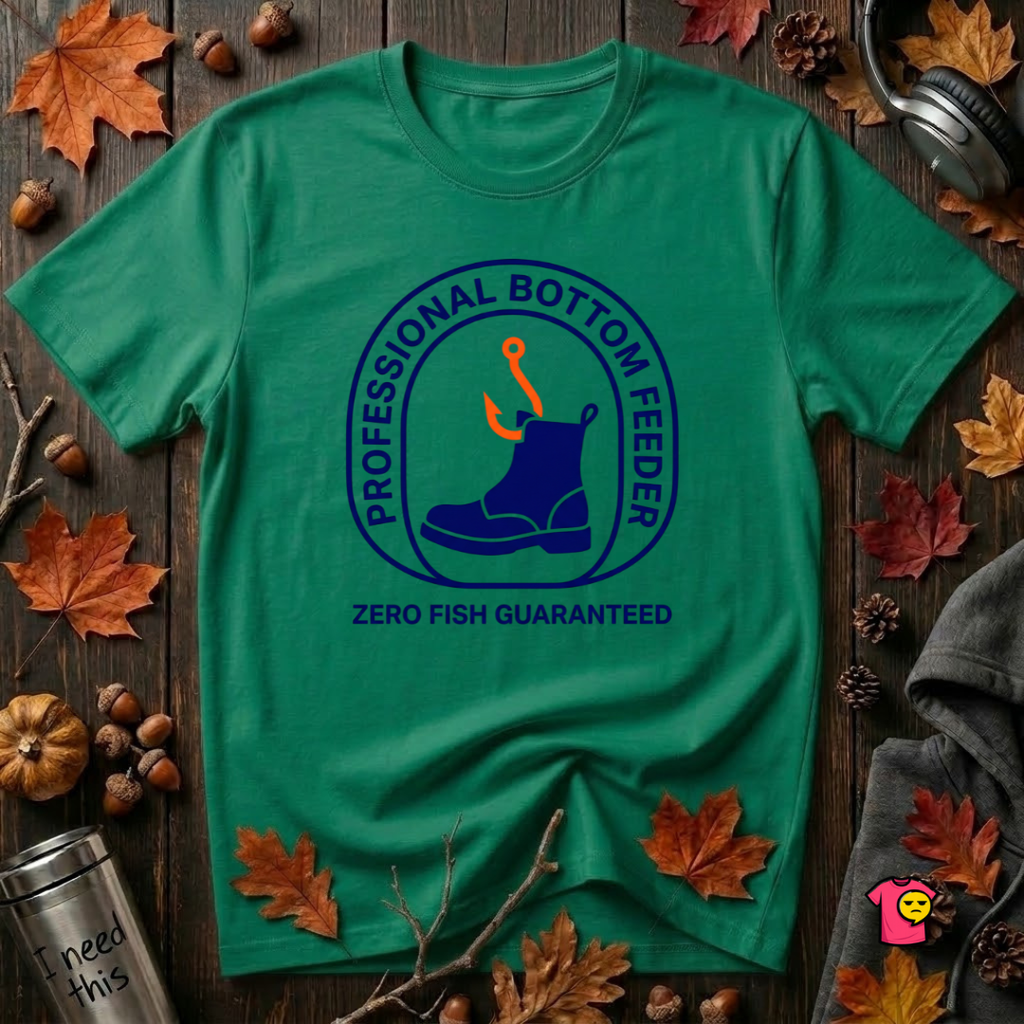 Professional Bottom Feeder sarcastic fishing t-shirt in Kelly by Snarky Sarks