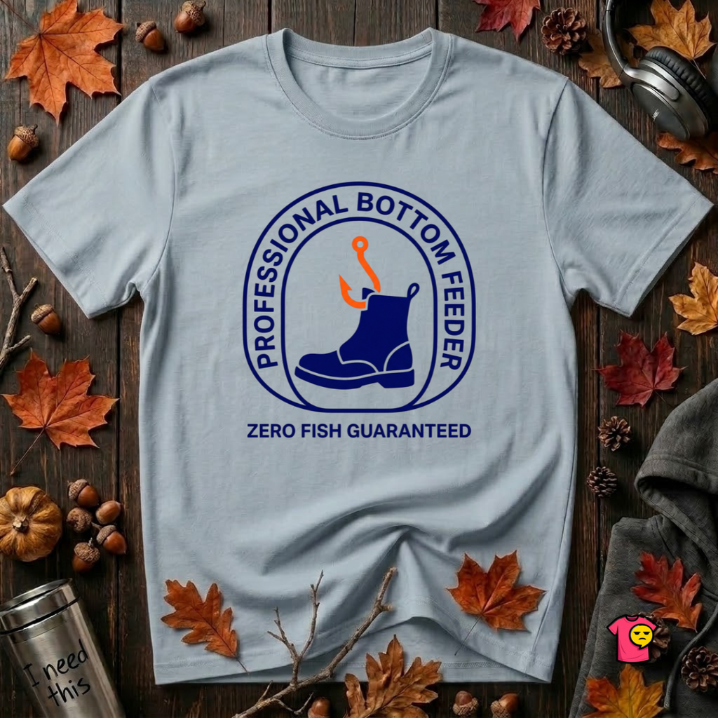 Professional Bottom Feeder sarcastic fishing t-shirt in Light Blue by Snarky Sarks
