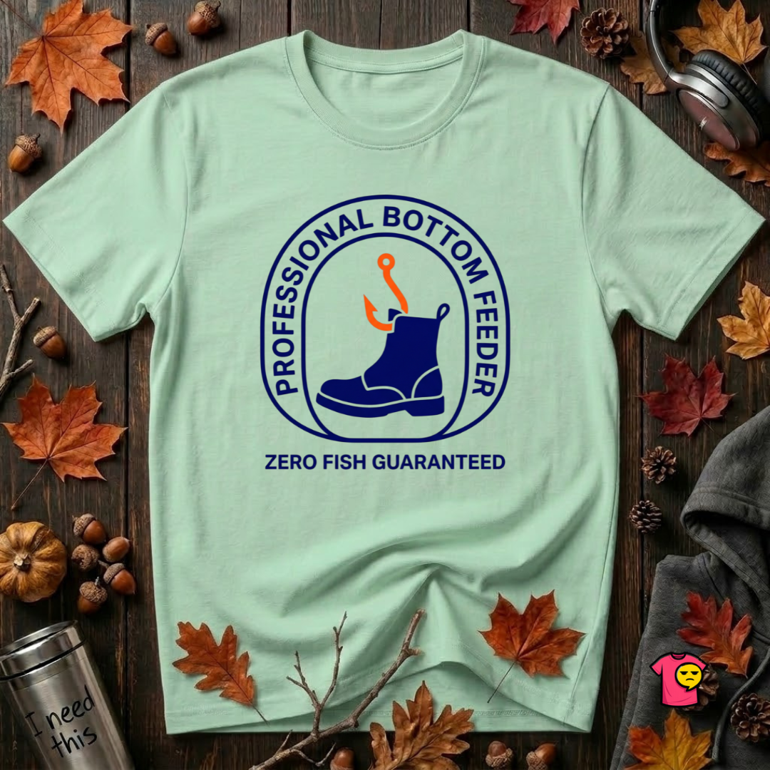 Professional Bottom Feeder sarcastic fishing t-shirt in Mint by Snarky Sarks