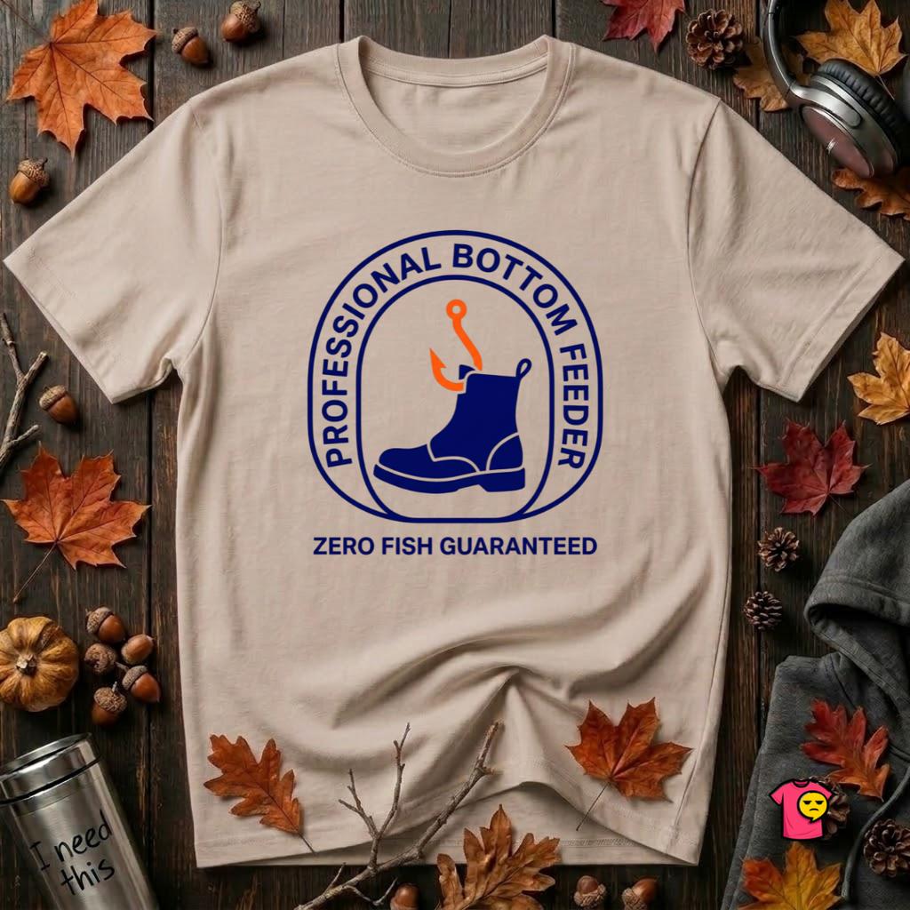Professional Bottom Feeder sarcastic fishing t-shirt in Natural by Snarky Sarks