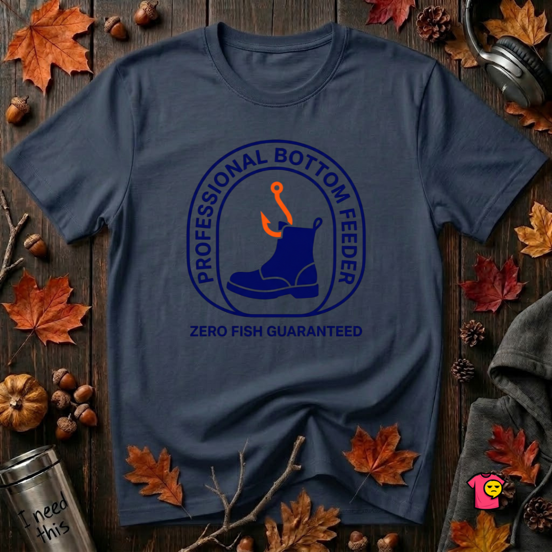 Professional Bottom Feeder sarcastic fishing t-shirt in Navy by Snarky Sarks