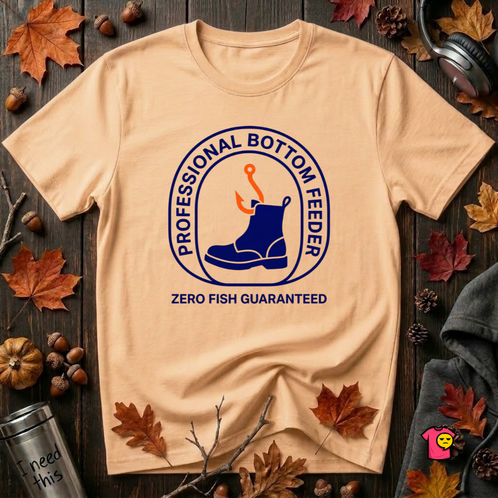 Professional Bottom Feeder sarcastic fishing t-shirt in Peach by Snarky Sarks