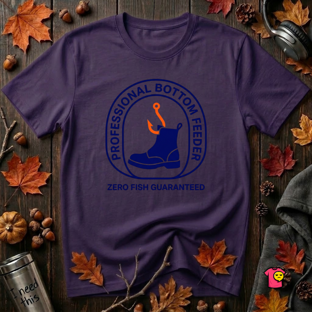 Professional Bottom Feeder sarcastic fishing t-shirt in Purple by Snarky Sarks