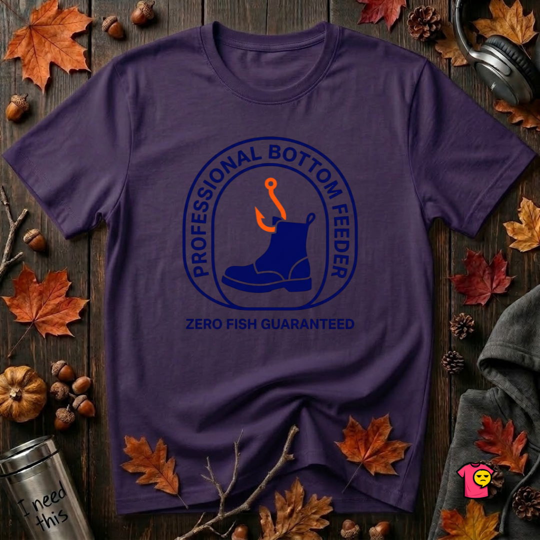 Professional Bottom Feeder sarcastic fishing t-shirt in Purple by Snarky Sarks