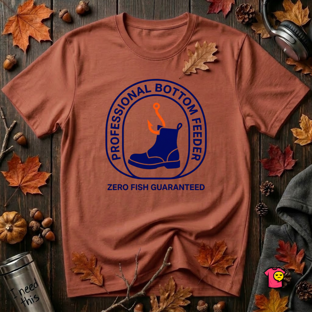 Professional Bottom Feeder sarcastic fishing t-shirt in Rust by Snarky Sarks